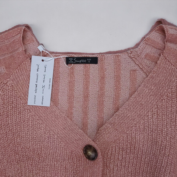 NWT Pink Solid Button Front Raglan Sleeve Cardigan Pink SIZE SMALL - Picture 5 of 8